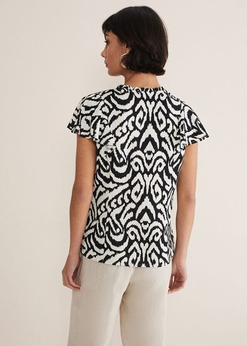 Phase Eight Dalia Ikat Ruffle Shirts Black/White Australia | ZM5819372